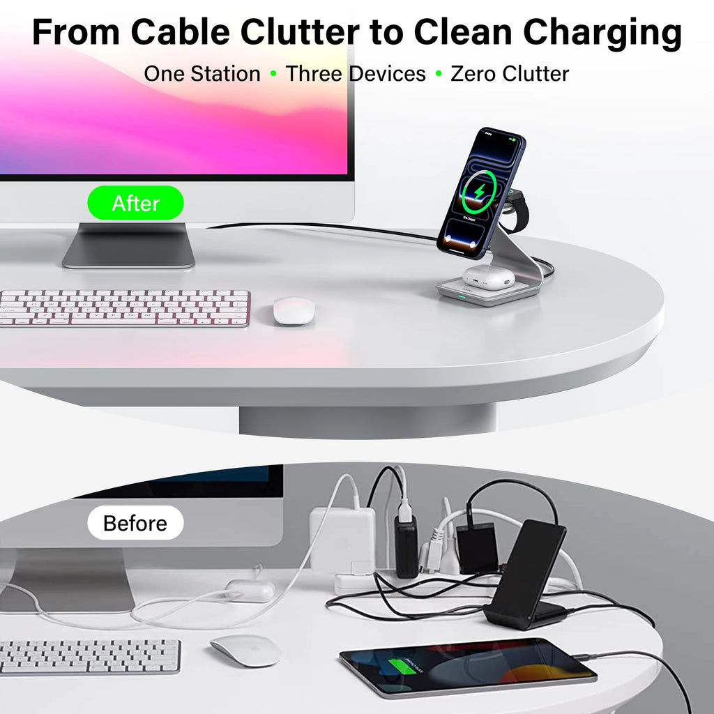 Caricatore wireless 3 in 1 magnetico 30W per iPhone, Apple Watch e AirPods