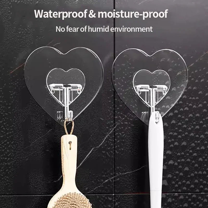 Ganci Trasparenti a Forma di Cuore Autoadesivi - Porta Accessori Multiuso