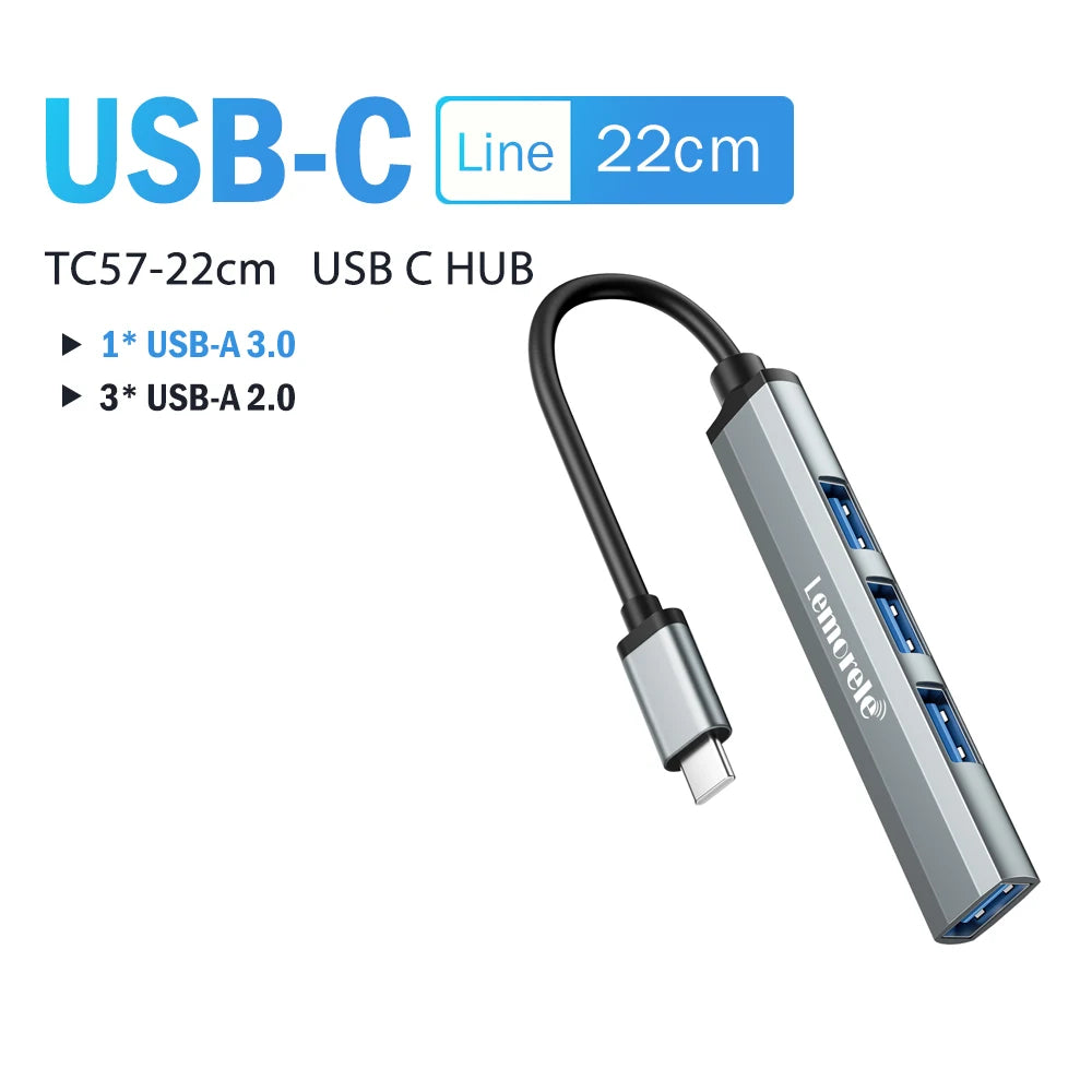 Hub USB 3.0 Type‑C 4 porte per laptop – compatibile con Lenovo, MacBook, Dell