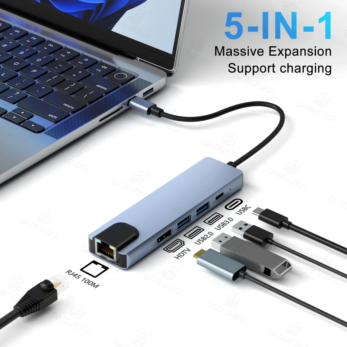 Hub USB‑C 8 in 1 con HDMI 4K, RJ45, lettore SD/TF e ricarica rapida PD