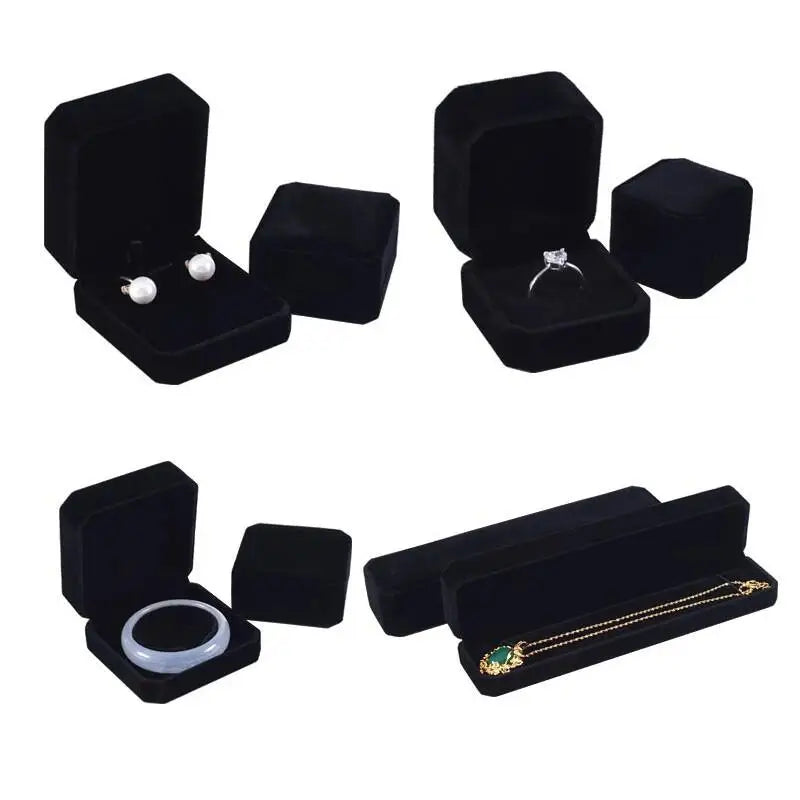 Velvet Octagon Jewelry Box Ring Necklace Earring Packaging Organizer Bulk Gift Box Ear Studs Jewelry Storage Case High Quality