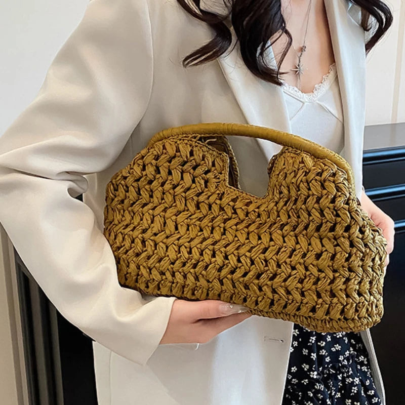 Borsa da spiaggia estiva in paglia intrecciata – Tote elegante per donna