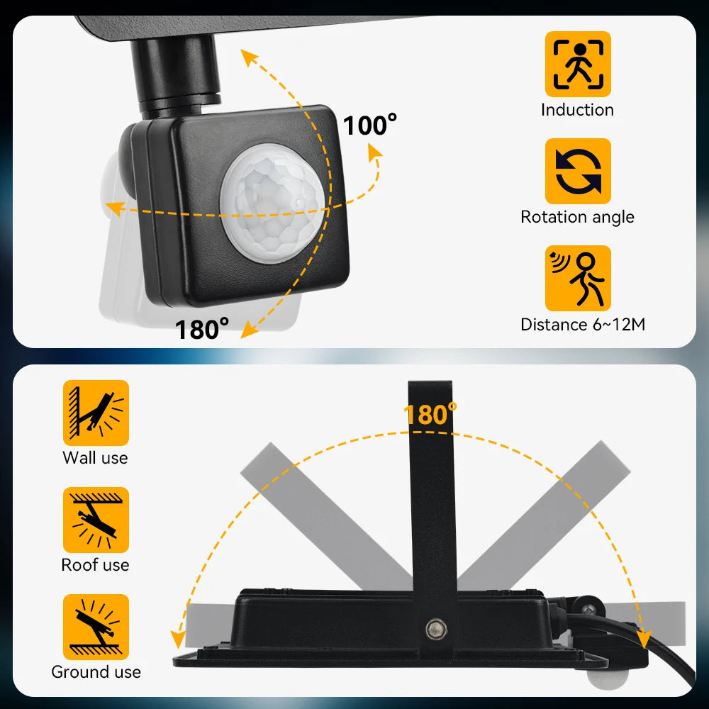 Lampada da Parete LED con Sensore PIR, luce bianca, IP66, 10‑200 W