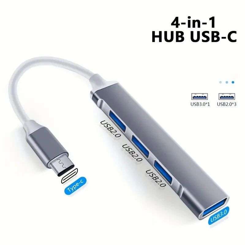 Hub USB Type‑C 4 porte OTG – Compatibile con Xiaomi, Lenovo, MacBook e PC