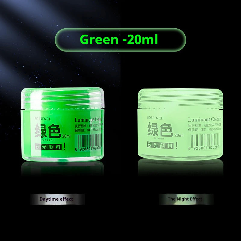 BORRENCE Fluorescent Pigment Luminous Paint 20/60ml 8 Colors Hand-Painted Graffiti DIY Glow-in-the-dark Waterproof Acrylic Paint