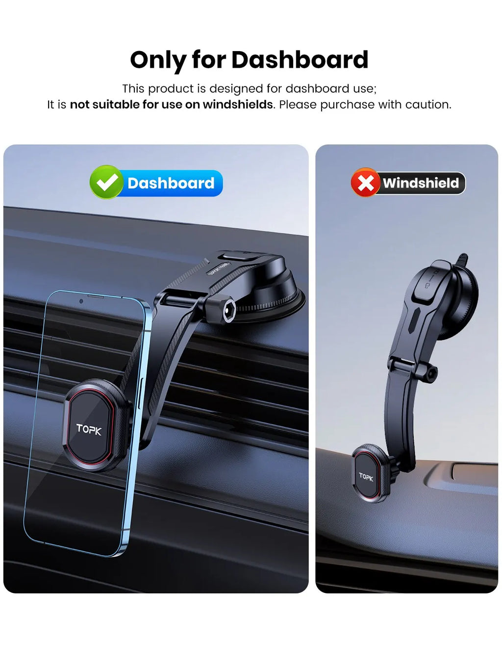 Supporto cellulare auto con gravità per ventola, cruscotto e parabrezza