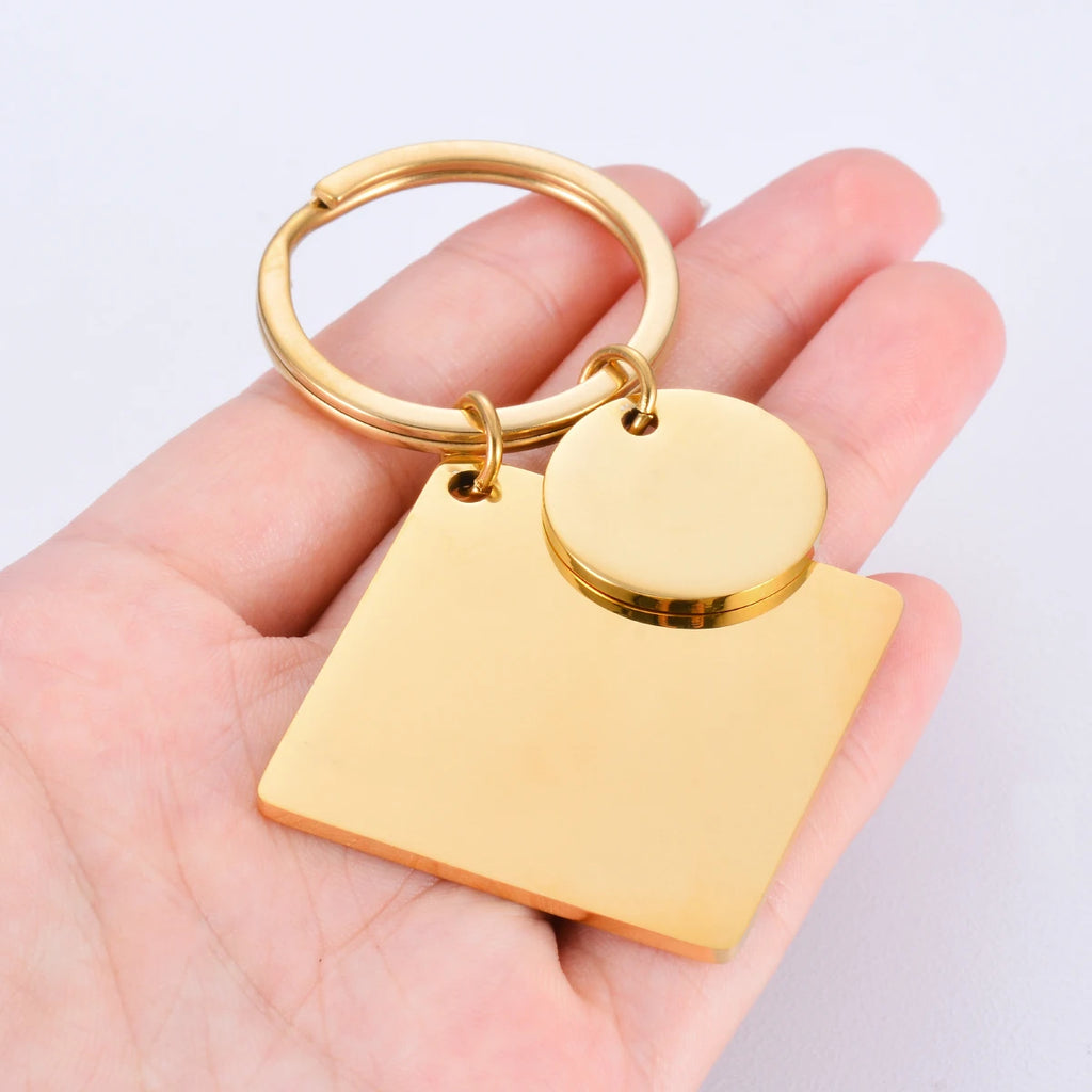 5Pcs Waterproof No Fading Stainless Steel Keychain Metal Round Square Tag DIY Collar Accessories Gift Key Ring Wholesale