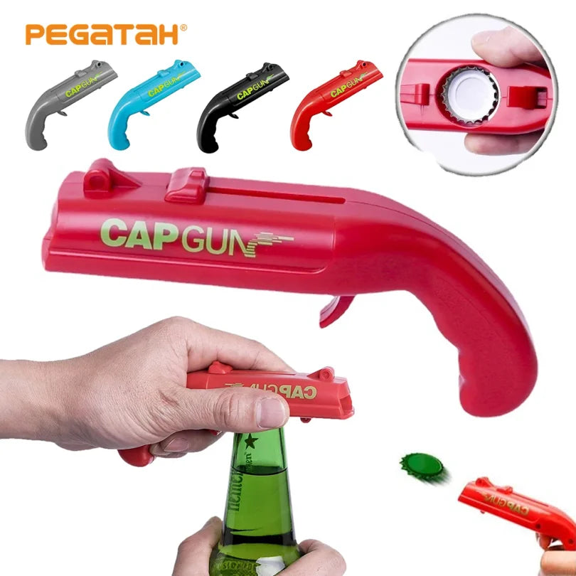 Apribottiglie pistola con lanciatore tappi – portatile e divertente