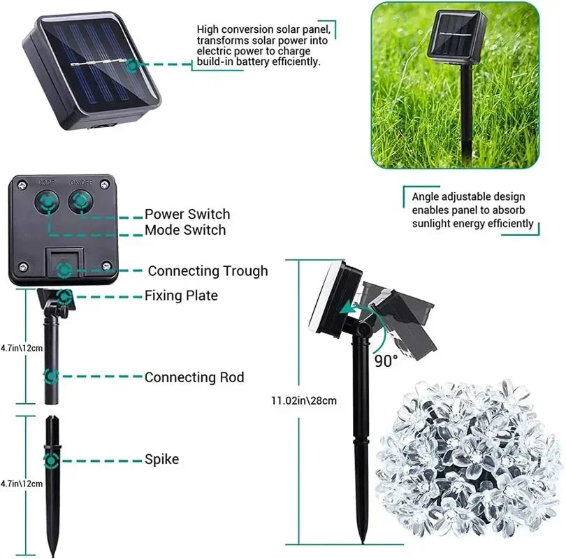 Luci Solari a Fiori Giardino Cherry Garden - 20m LED IP65 Impermeabili