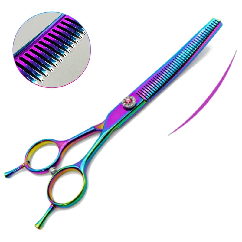Forbici curve e sfoltenti per cani 7" – Design colorato professionale