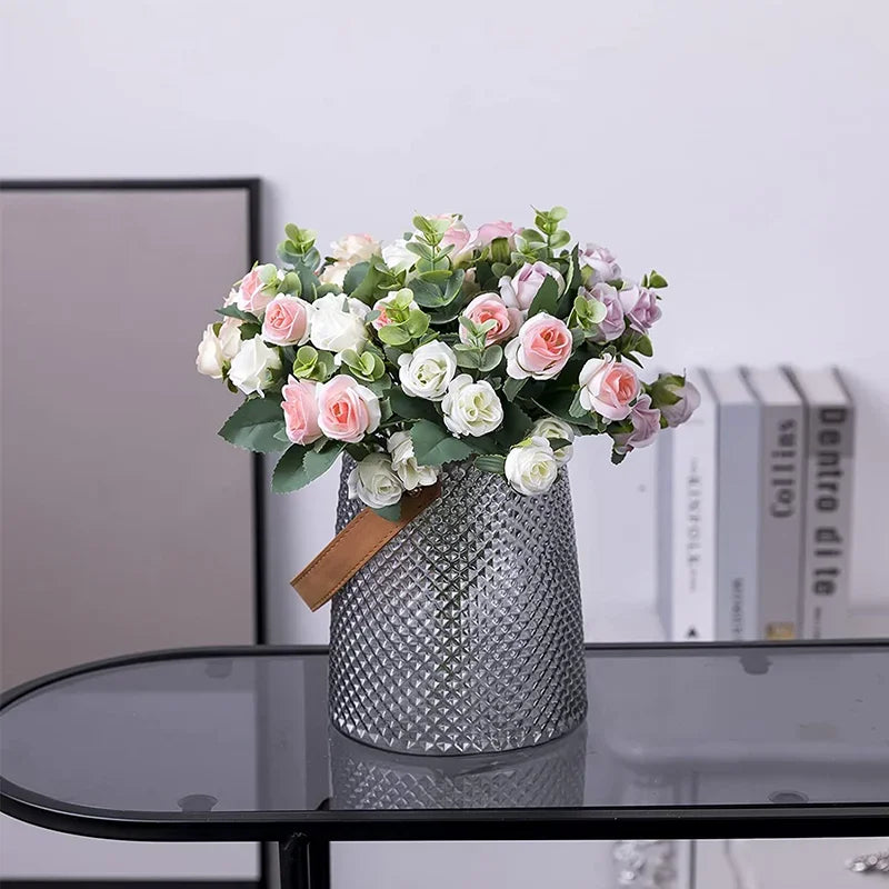 10 Heads Artificial Flower Silk Rose white Eucalyptus leaves Peony Bouquet Fake Flower for Wedding Table Party Vase Home Decor