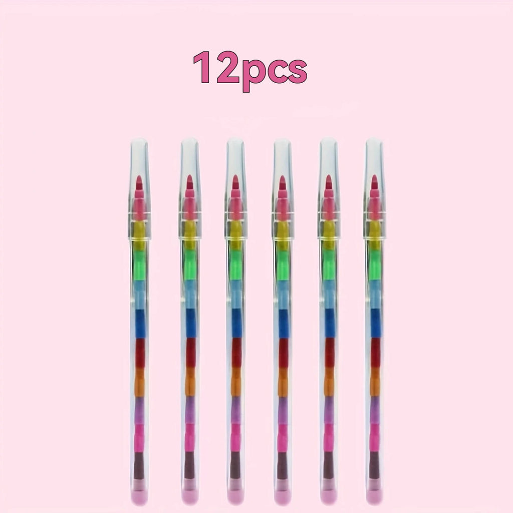 Set di 12 Pastelli Colorati impilabili – Ideali per scuola, ufficio e feste