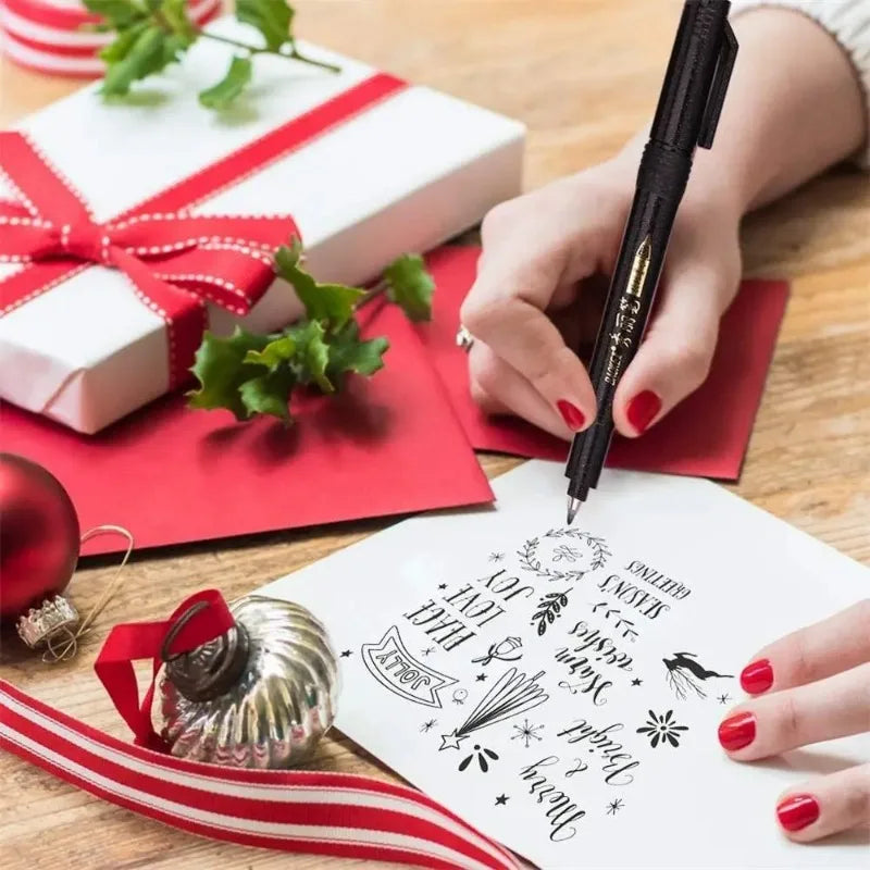 Set 4 penne per calligrafia, punta morbida e dura, inchiostro nero ricaricabile