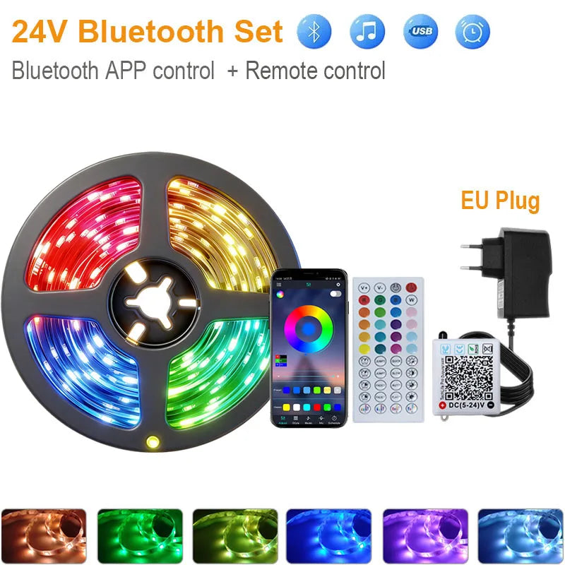 Striscia LED RGB 5-40 m con Bluetooth, sync musica e alimentatore
