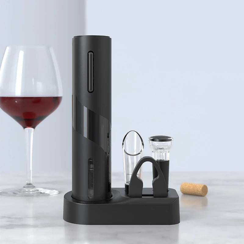 Apertura elettrica per vino con supporto, tagliacapsula, versatore e tappo