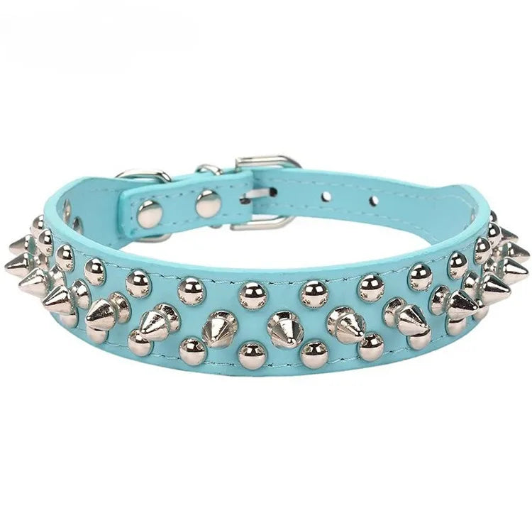 Collare per cane e gatto in pelle PU regolabile con rivetti punk e punte