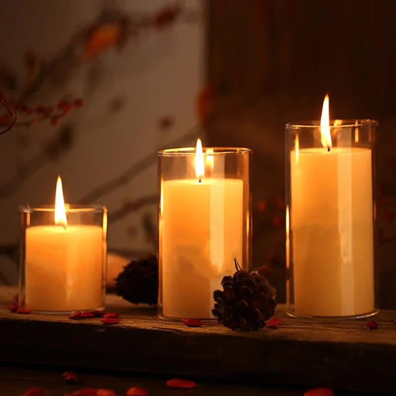 Cylinder Glass Cup Candlestick Wedding Transparent Candle Cup Holder Glass Vase Dining Table Candle Container Art Storage Jar