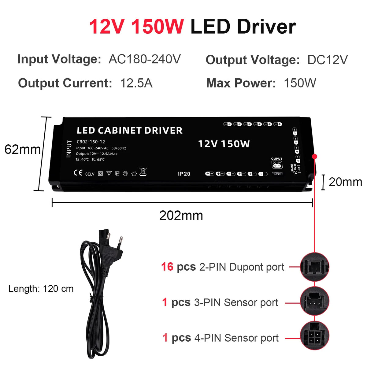 Striscia LED COB dimmerabile per armadi e scaffali, sensore touch, 12 V