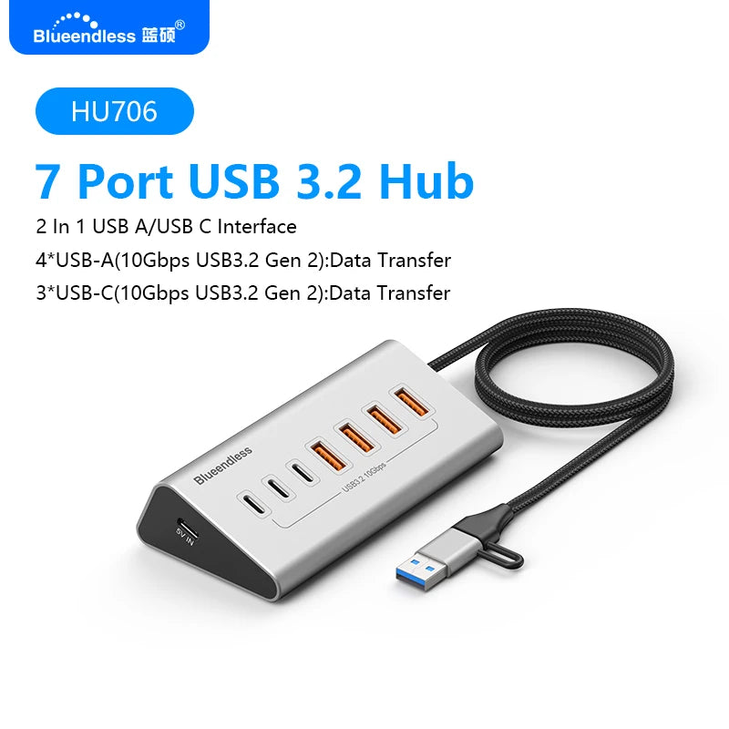 Hub docking USB‑C 10 Gbps 4/10 porte alluminio con lettore SD/TF