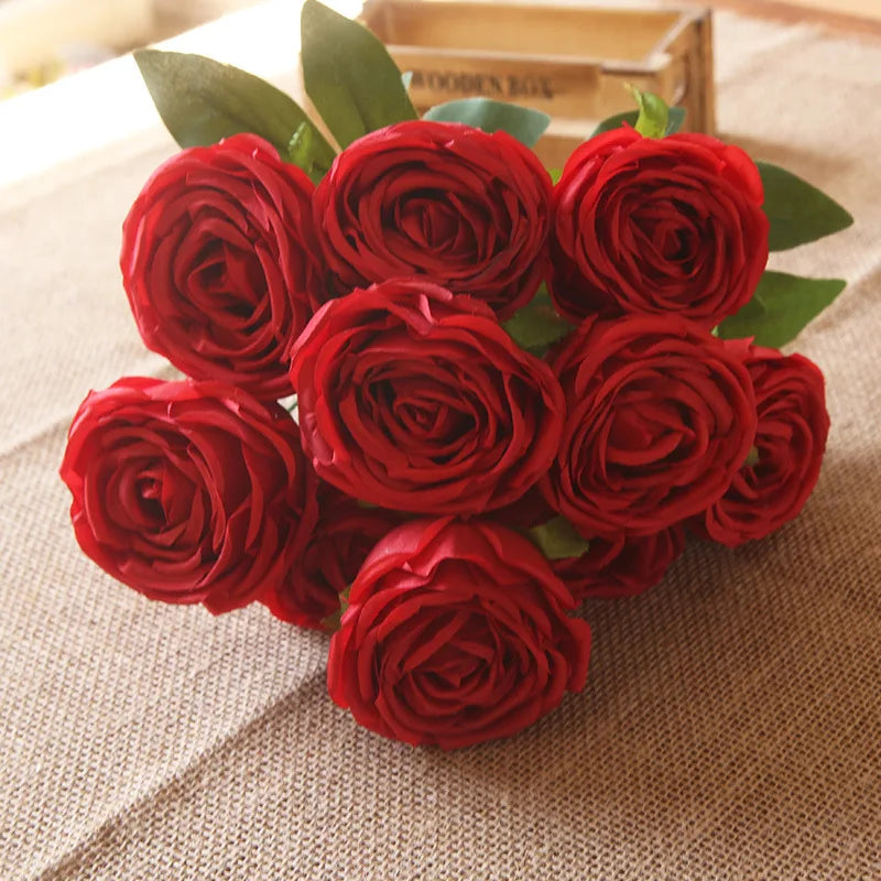 Bouquet di 10 rose artificiali per matrimonio e decorazioni