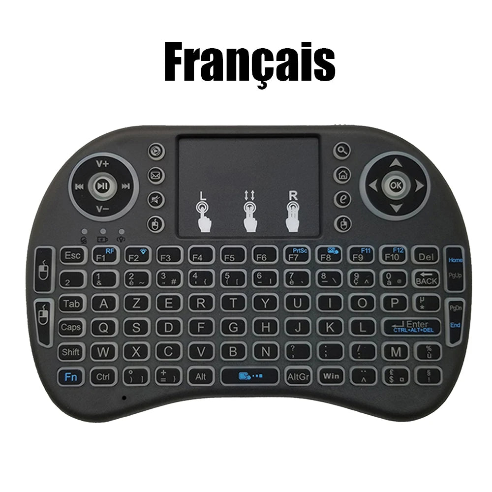 2.4GHz air mouse with touchpad and backlit mini keyboard – multi-language support