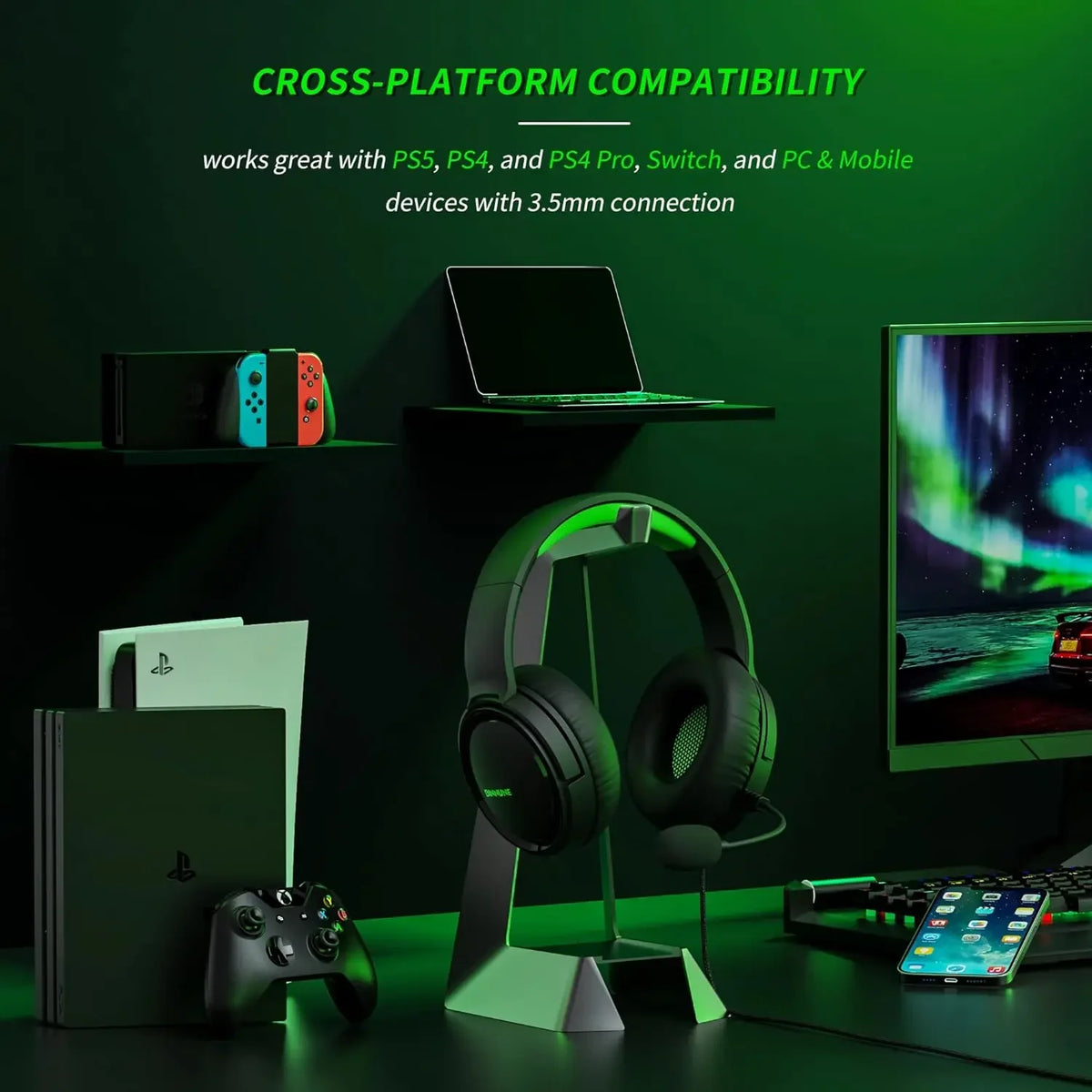 Headset Gaming con Microfono per Xbox, PS5, PC – 50mm Driver Titanio, Cavo 1.8m