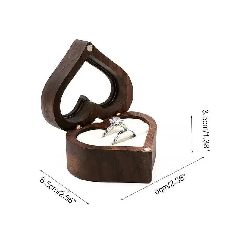 Classical Heart Shape Wedding Ceremony Ring Box Walnut Wood Jewelry Boxes Proposed Wedding Jewellery Storage Organizer Ring Box