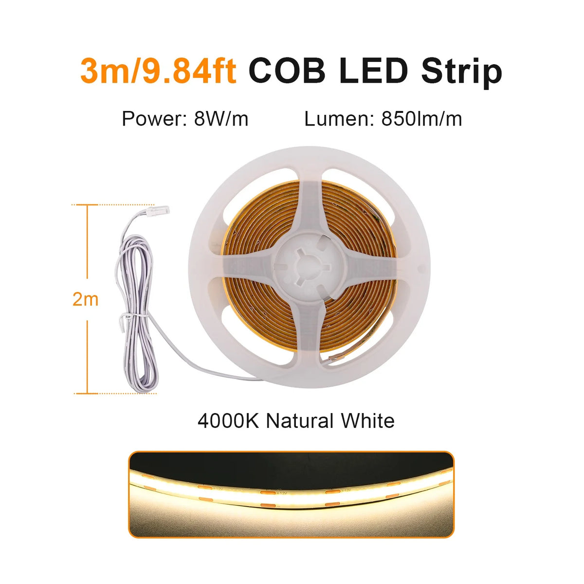 Striscia LED COB dimmerabile per armadi e scaffali, sensore touch, 12 V