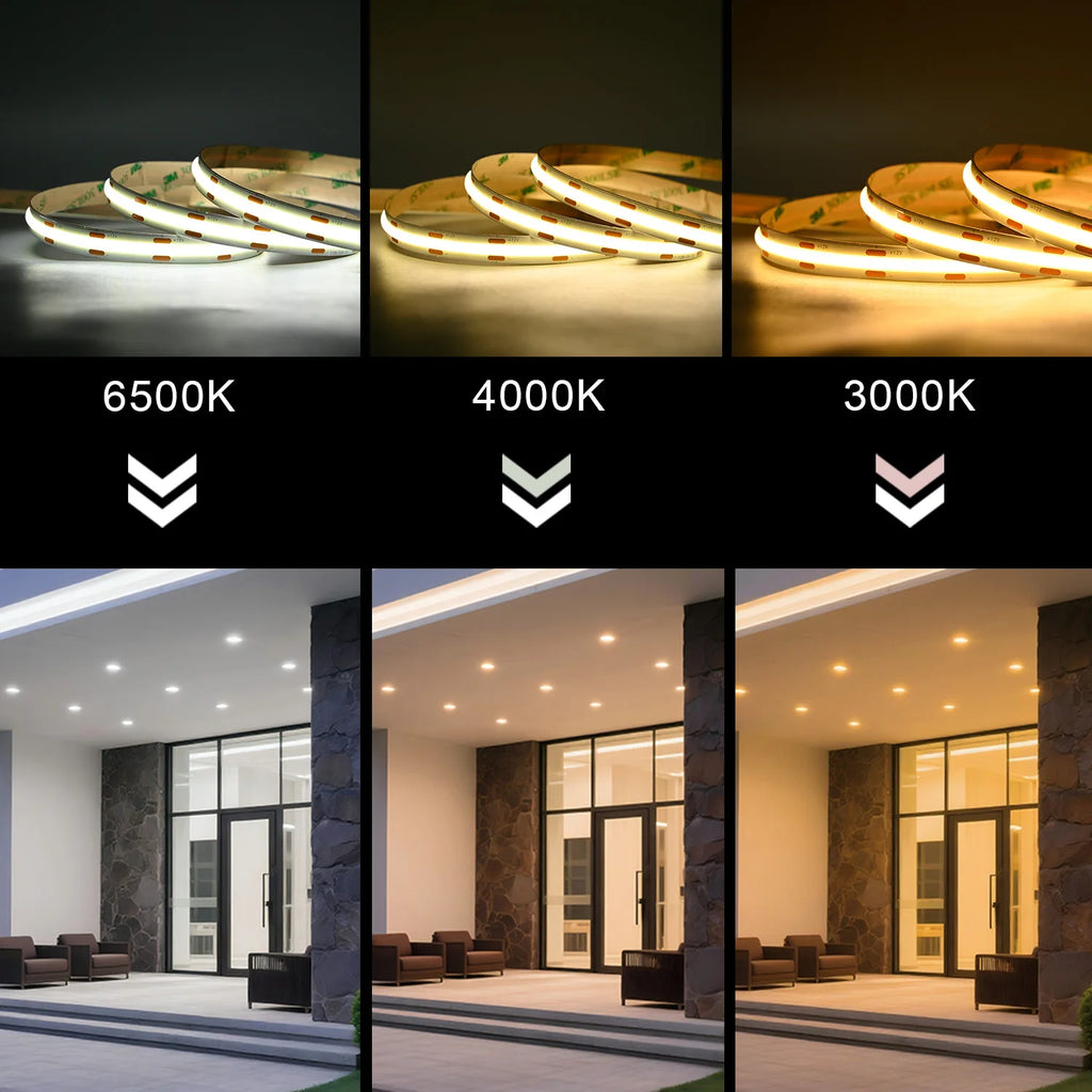 Striscia LED COB dimmerabile 12V/24V 528 LED/m, alta densità, Ra>90, 3000‑6500K