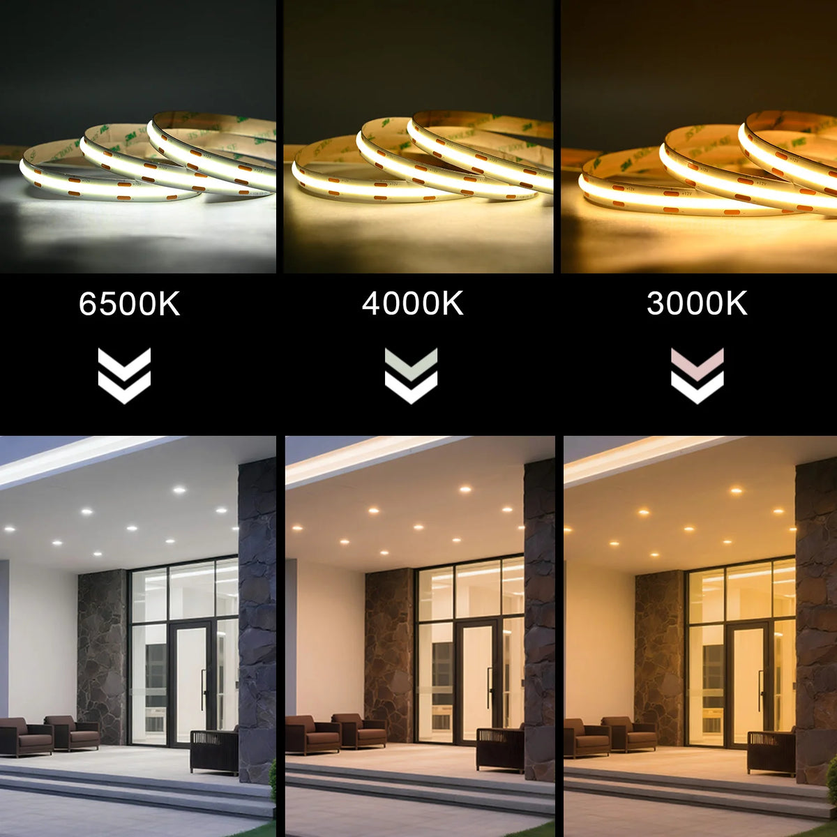 Striscia LED COB dimmerabile 12V/24V 528 LED/m, alta densità, Ra>90, 3000‑6500K