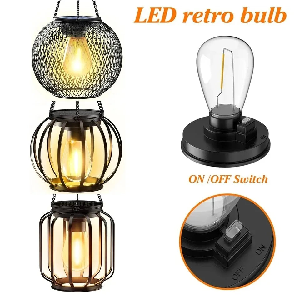 Lanterna Solare LED Esterno, Luce Bianca Calda, Design Sospeso IP65