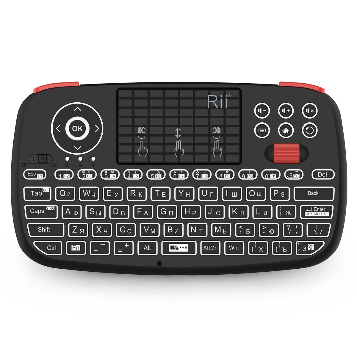 Tastiera wireless mini con touchpad e retroilluminazione, Bluetooth e 2.4 GHz