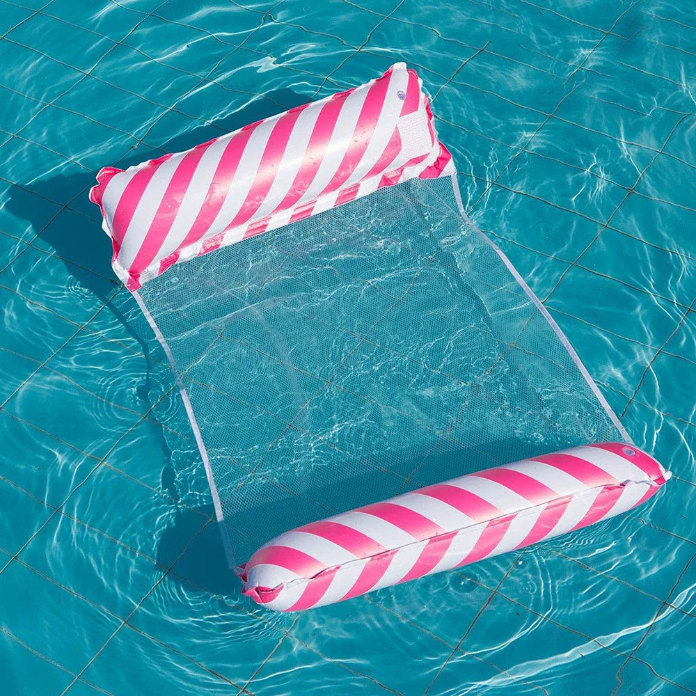 1×Foldable Striped Inflatable Lounge Chair, Suitable For Swimming Pool Parties And Beach Leisure Floating Beds With Net Backrest