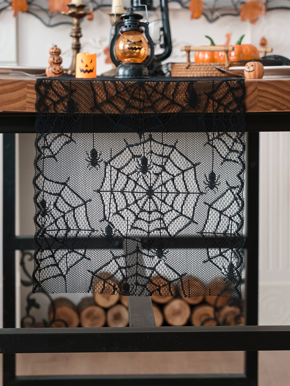 Halloween Small Spider Lace Table Runner for Night Terror Atmosphere Ghost Festival Dining Table Decoration Living Room Kitchen