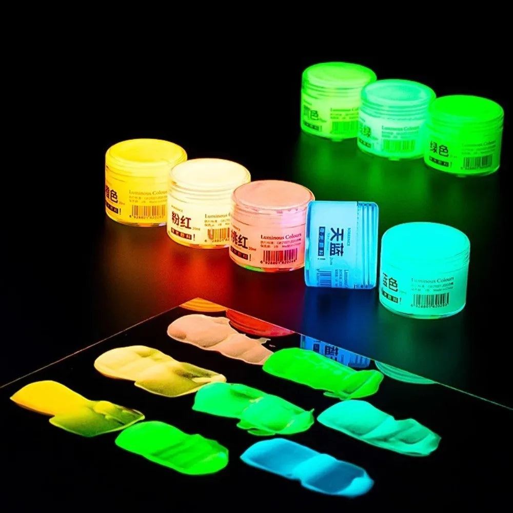 Borrence 20/60ml Fluorescent Pigment Long-Lasting Luminous Paint Glow In Dark Acrylic Paints Artwork DIY Festival Party Supplies