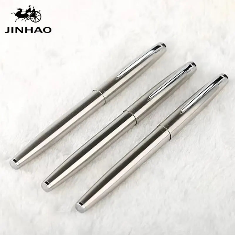 Jinhao 911 Pure Silver Steel Fountain Pen with 0.38mm Extra Fine Nib Smooth Writing Inking Pens for Christmas Gift Free Shipping