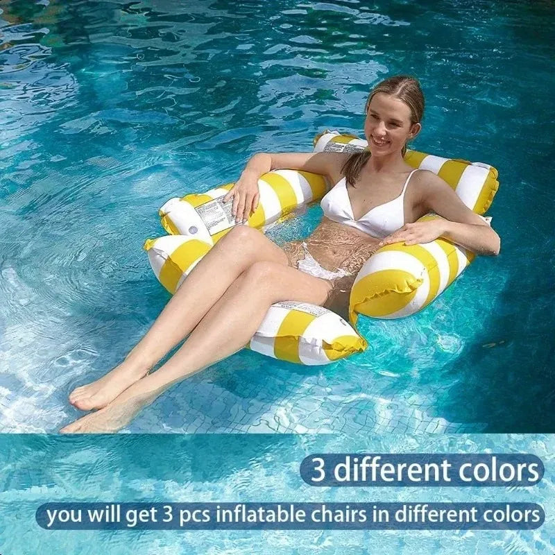 Amaca Gonfiabile da Piscina con Rete – Lettino Flottante a Strisce