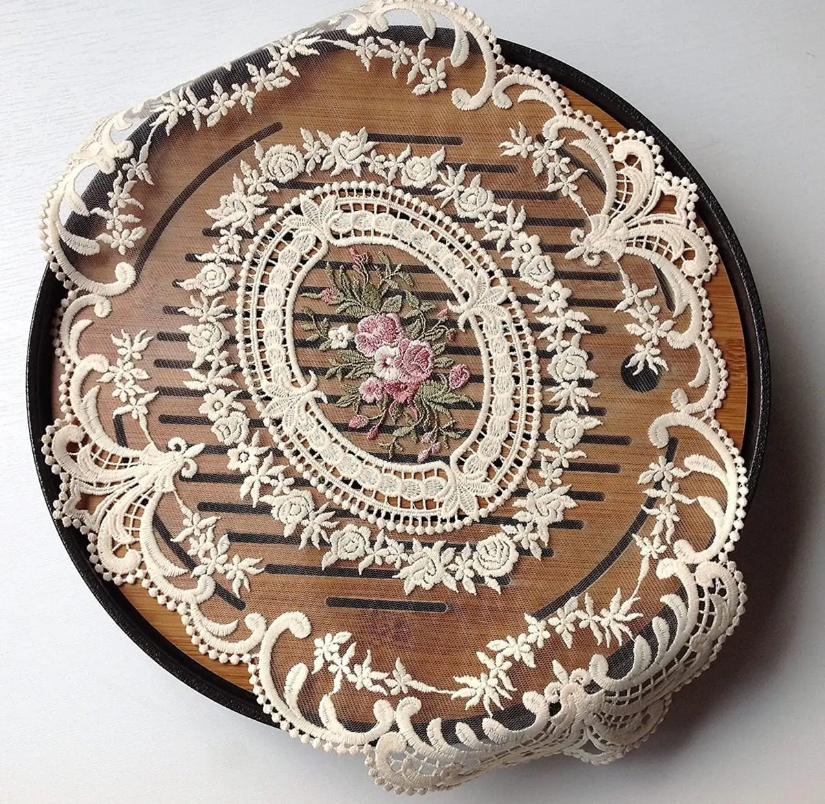 Large Beige Retro Lace Placemats, French Crochet Doilies, Handmade Embroidered Table Mats, Place Mats Cup Mat