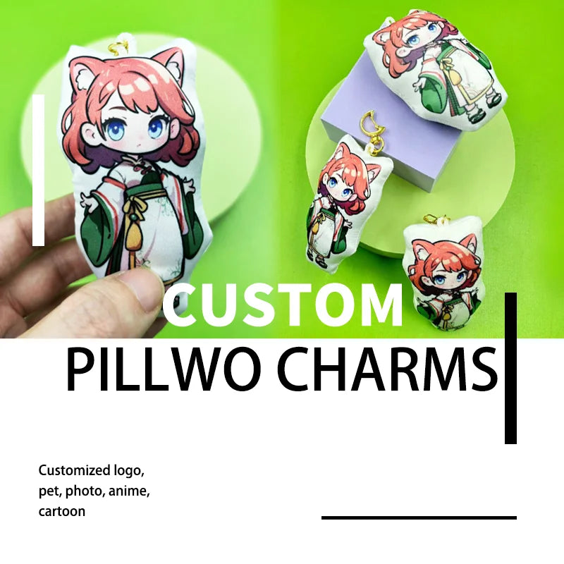 Custom Pillow Keychains Charms Personalized for Women Girl Baby Gift Cartoon Cat Photo Car Llavero Customized Anime