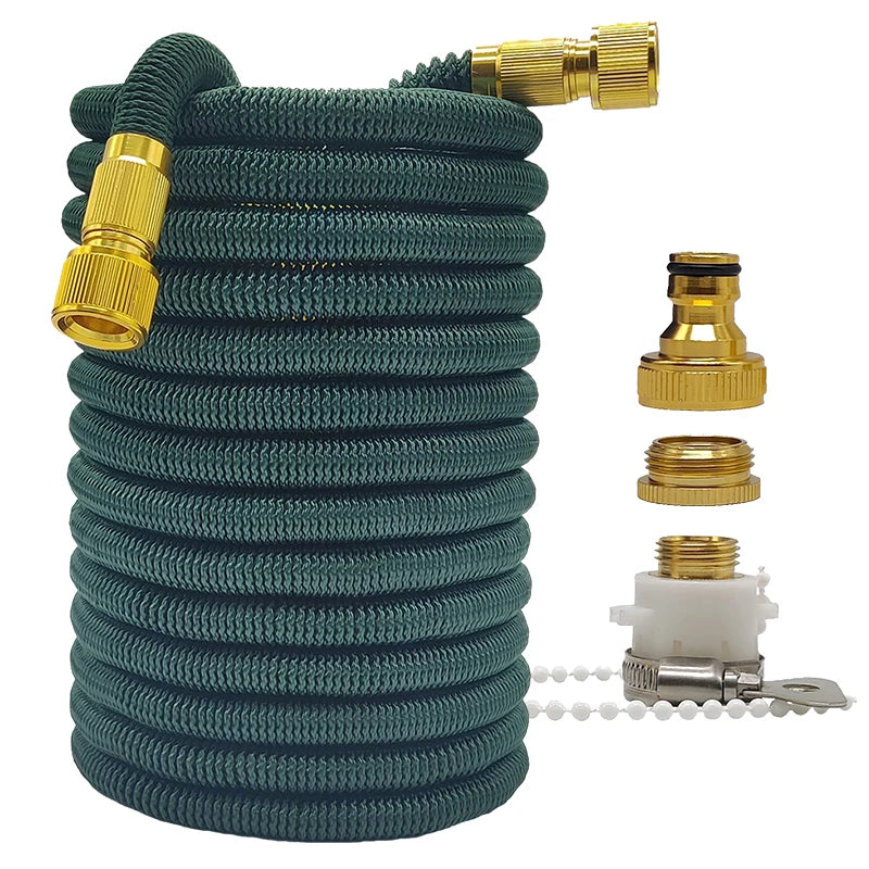 Tubo da Giardino Espandibile 2,5‑30 m Doppio Connettore Metallico – Verde Scuro