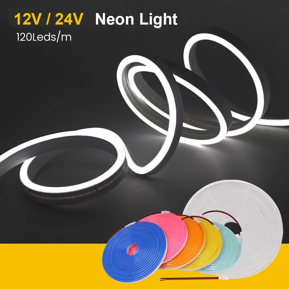 Striscia LED Neon Flexibile 12V/24V Waterproof, 9 Colori, 120 LED/m