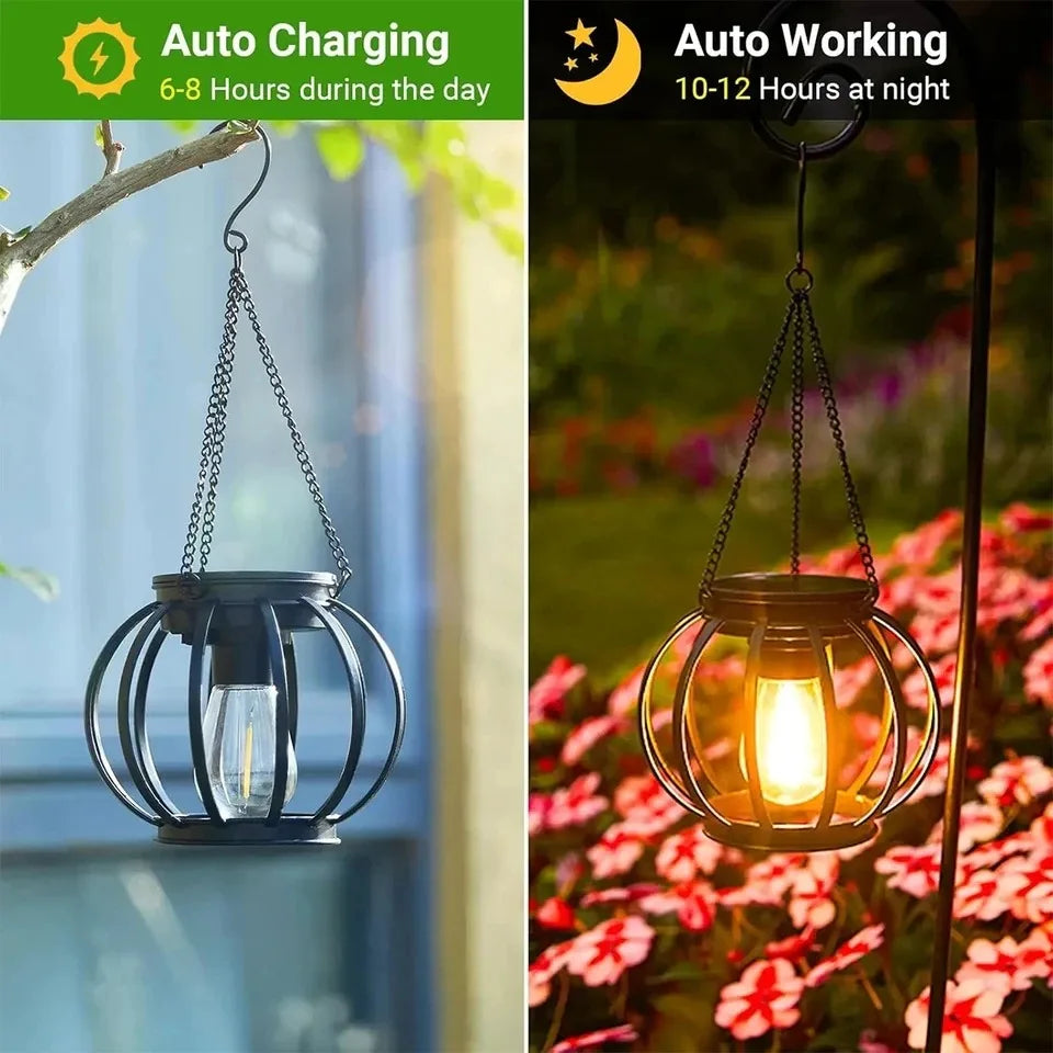 Lanterna Solare LED Esterno, Luce Bianca Calda, Design Sospeso IP65