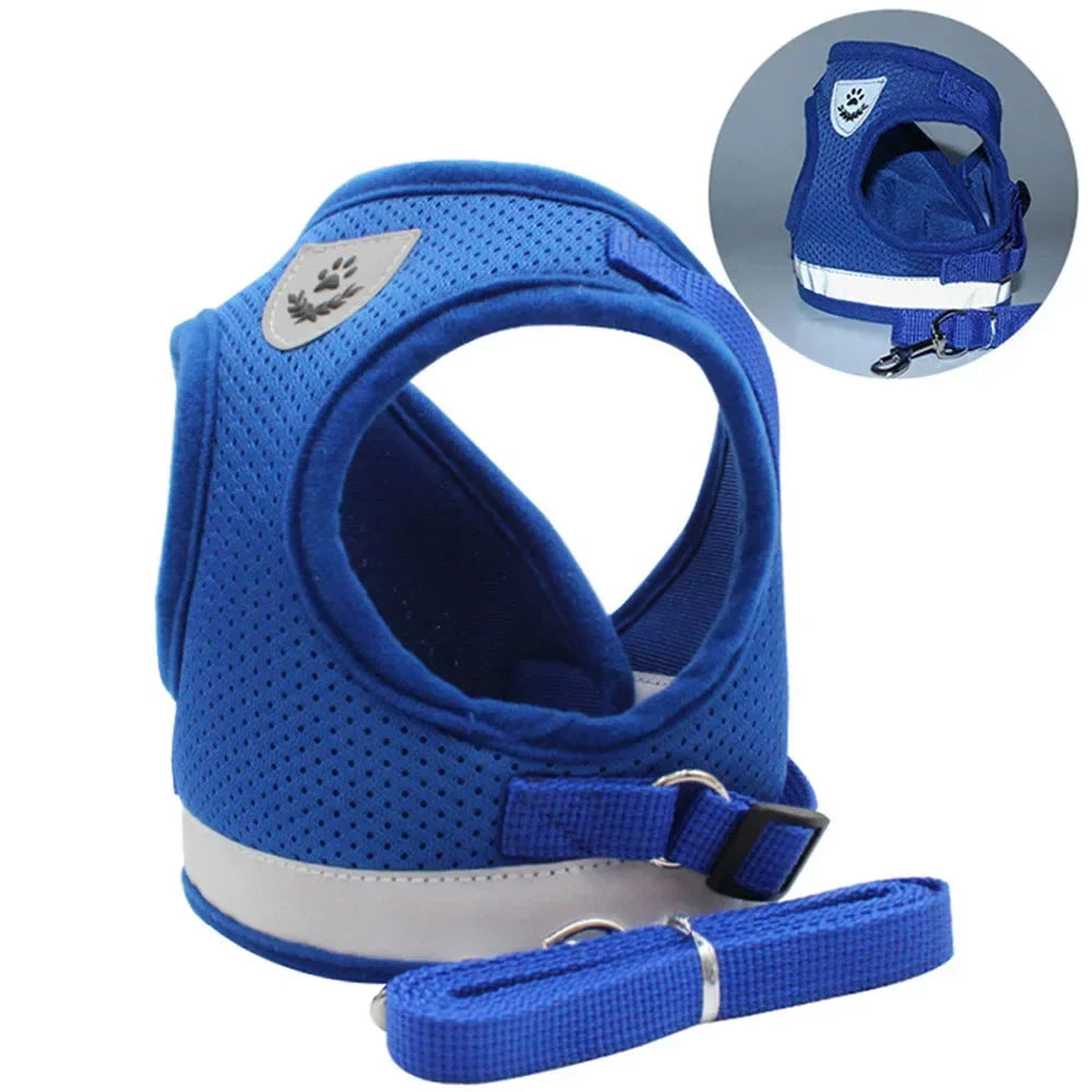 Set guinzaglio e pettorina regolabile riflettente in mesh per cani e gatti