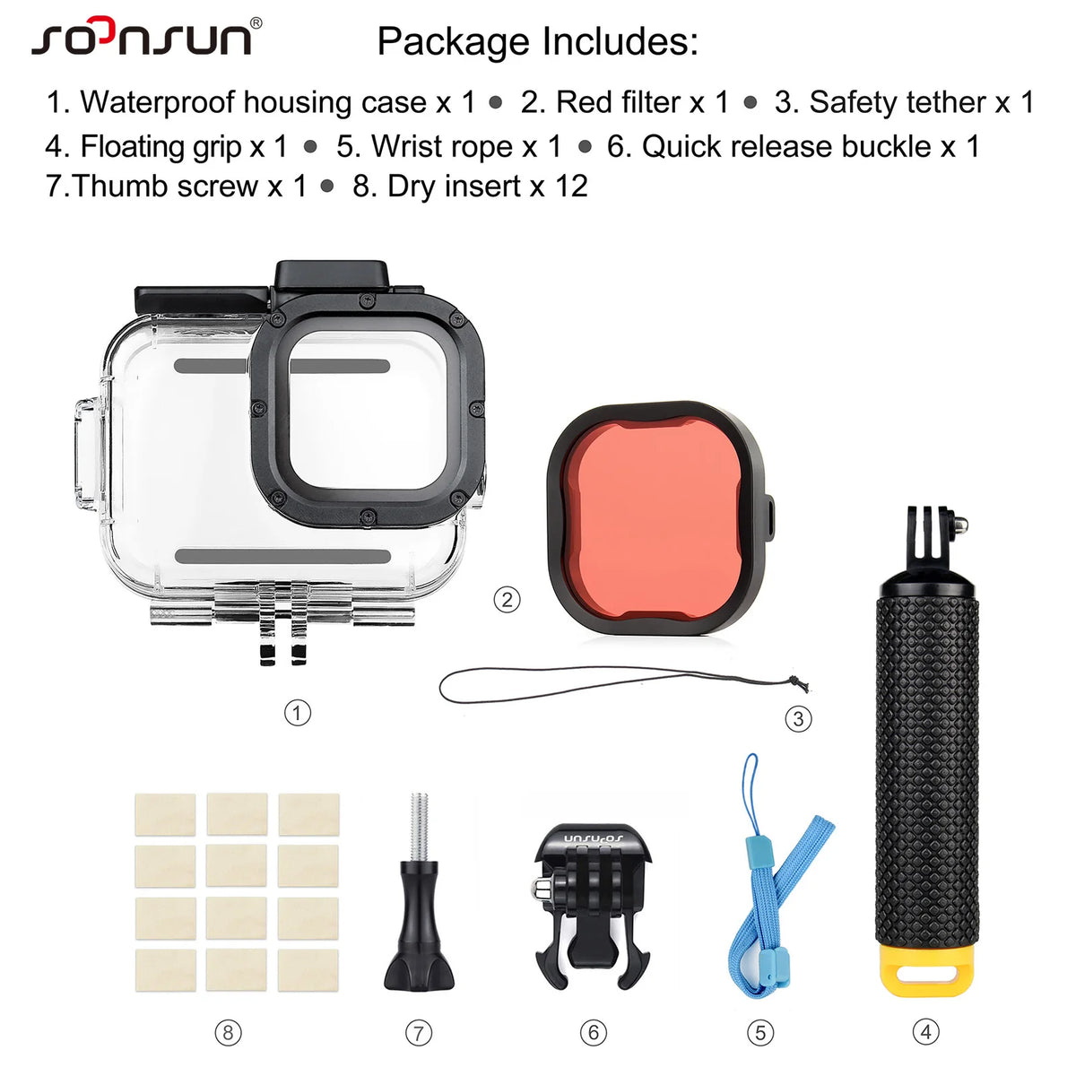 Custodia impermeabile 60 m per GoPro Hero 8 Black con doppio slot cold shoe