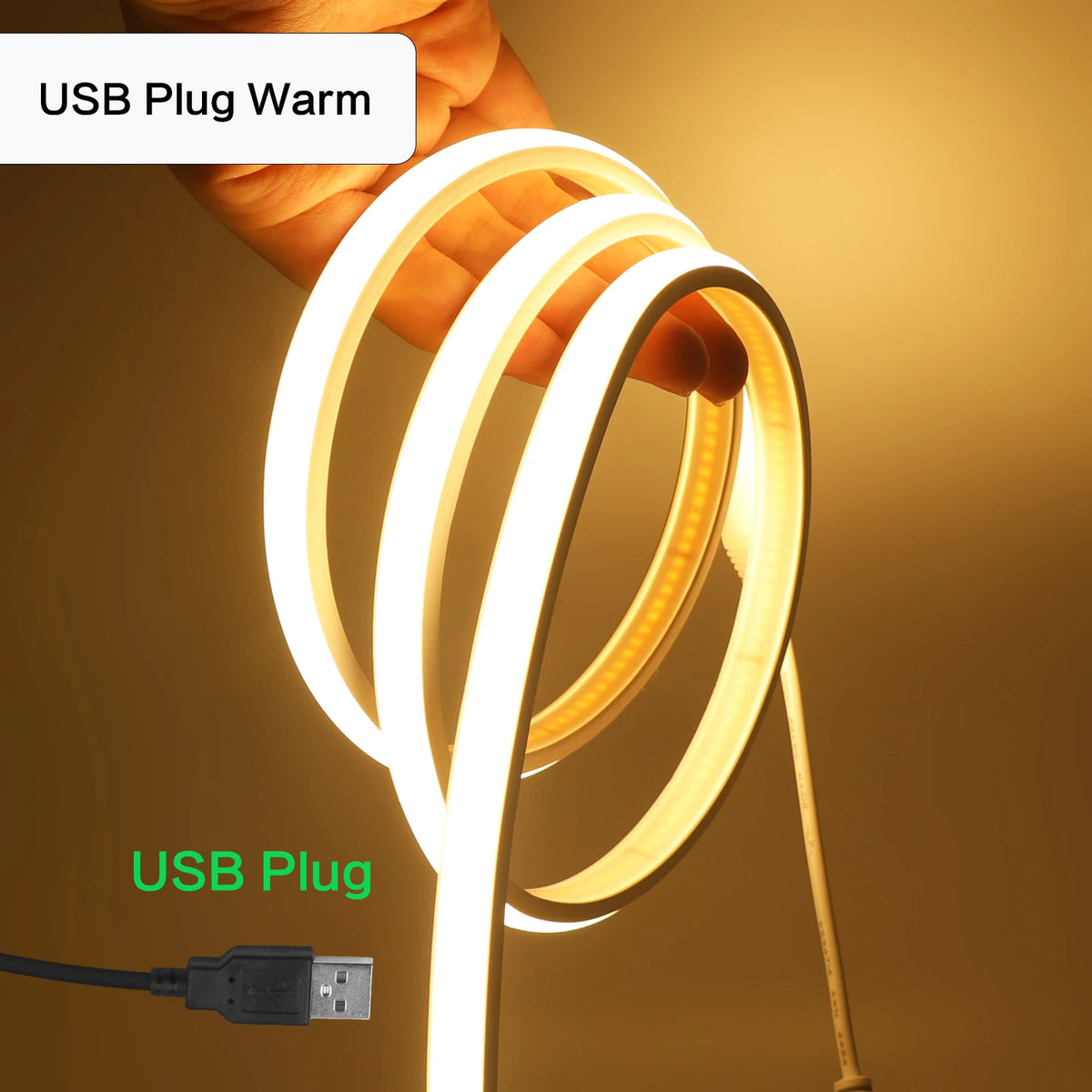 Striscia LED Neon 5V USB, 320 LED/m, dimmer, IP68, luce calda/bianca