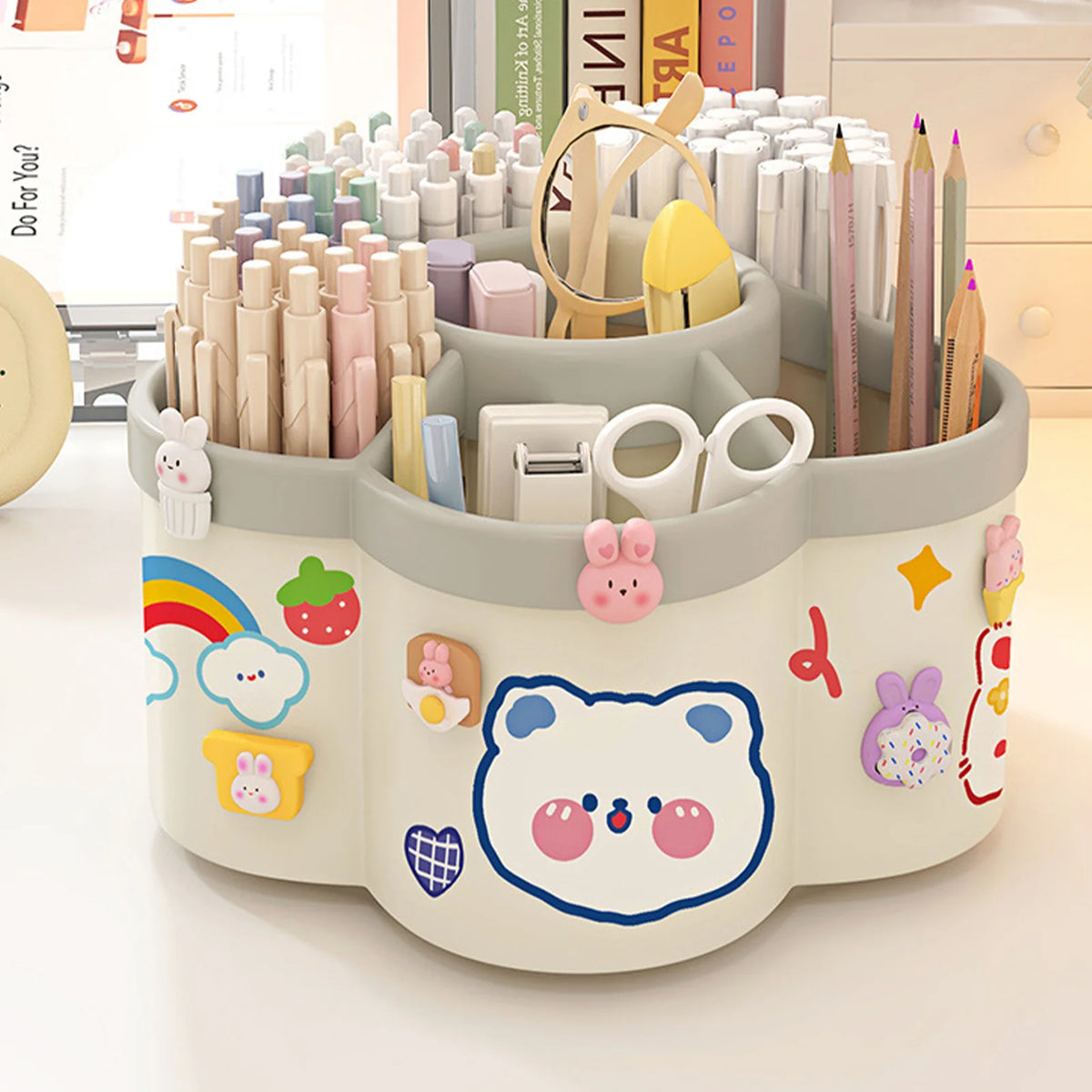 Rotating Pen Holder Desk Organizers Large Capacity Pen Storage Box Cosmetic Brush Organization Box Study Dormitory Accessories