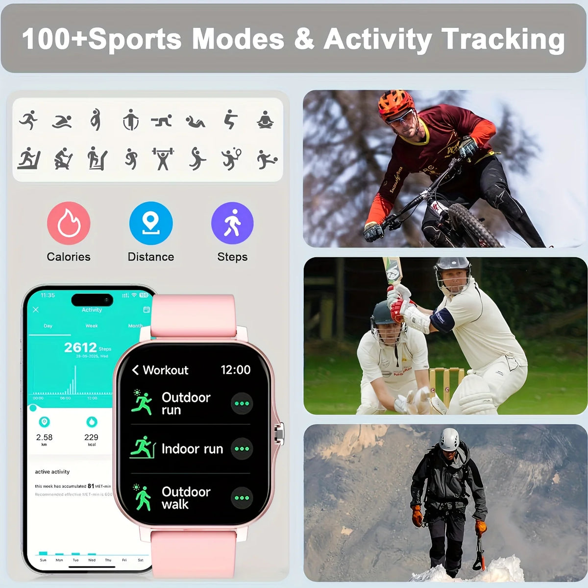 Smartwatch sportivo full‑screen 1.8" con chiamata wireless e monitor del sonno