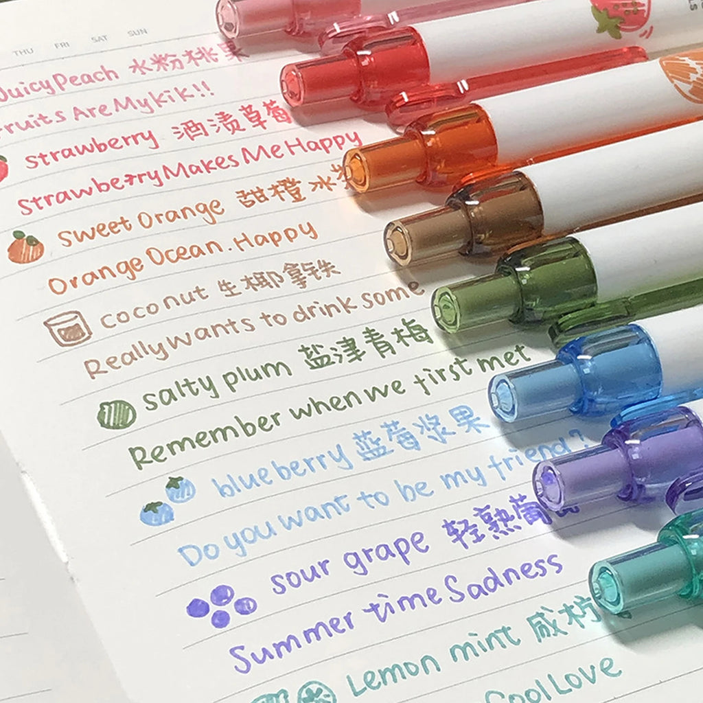 Set 4 penne gel colorate al profumo di frutta, punta 0.5 mm, scrittura fluida