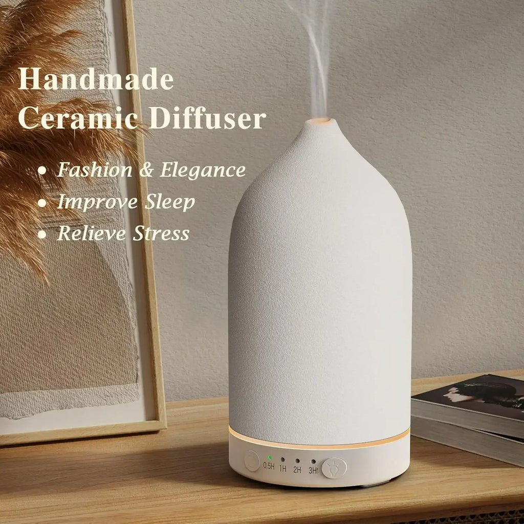 Diffusore Ultrasonico in Ceramica 100 ml con Timer e Luci LED Cambianti