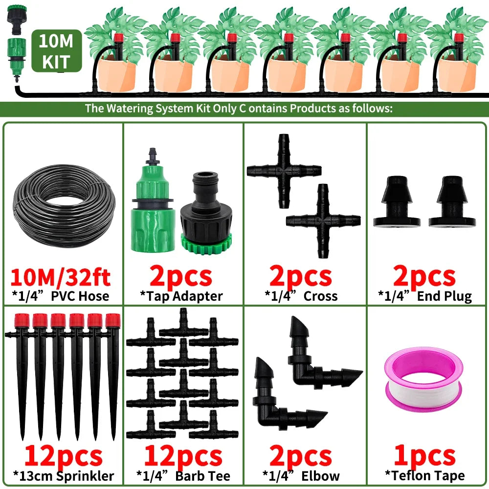 Kit Irrigazione a Goccia Automatico con Sprinkler 13 cm per Bonsai, Vasi e Serre